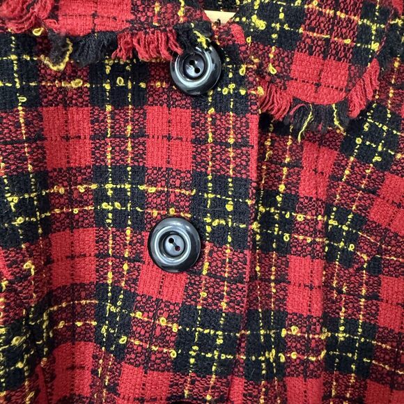 Vintage Sag Harbor Blazer Jacket Size 6 Petite Red Nubby Plaid Fringe Collar - Picture 3 of 9